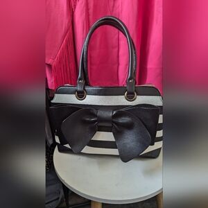 Betsey Johnson Black and White Striped Satchel
